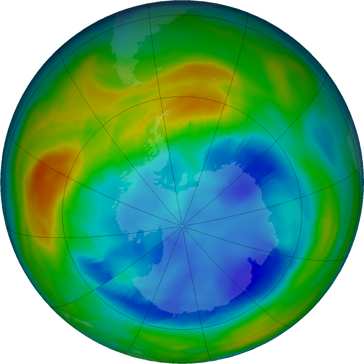 Antarctic ozone map for 10 August 2016